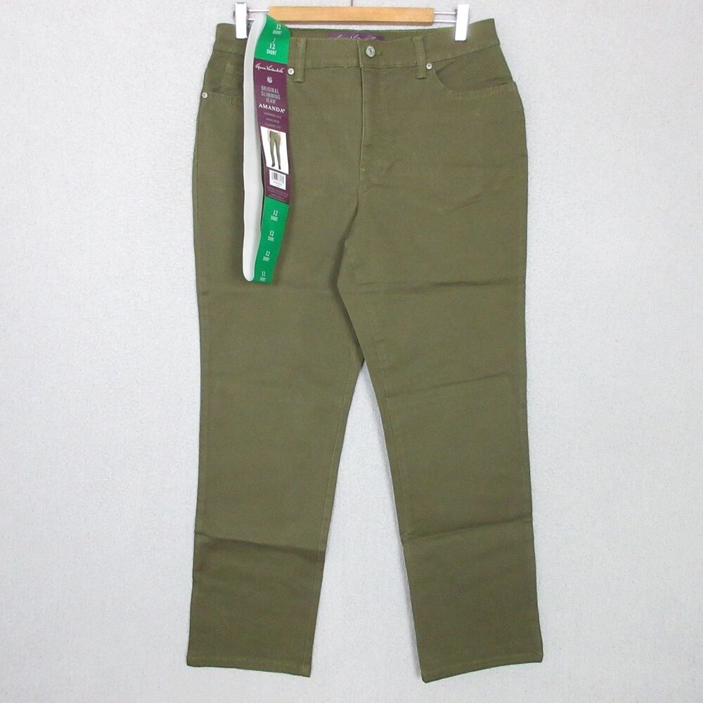 NWT Gloria Vanderbilt Jeans Womens 12P Amanda Tapered Leg High Rise Green 34x29